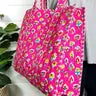 Quilted Block Print Tote Bag Reversible - Aqua Pink