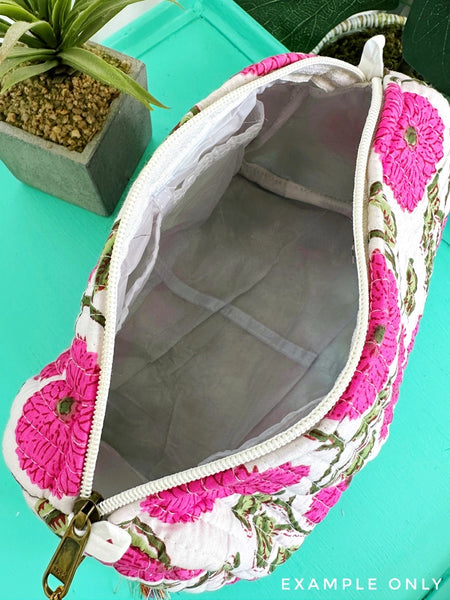 Quilted Block Print Makeup Travel Bag Set - Purple