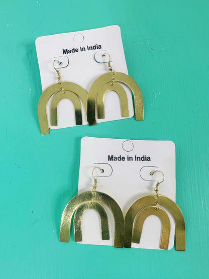 Handmade Brass Statement Earrings - Rainbow Arch