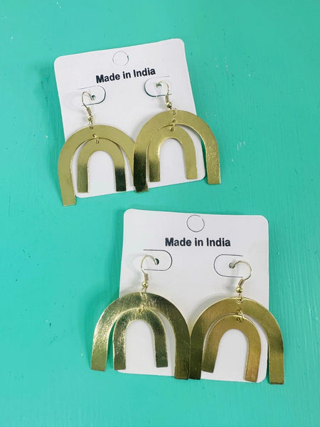 Handmade Brass Statement Earrings - Circle Bar