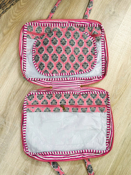 Quilted Toiletry Cosmetics Makeup Travel Bag Case - Pink
