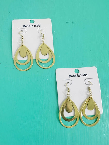 Handmade Brass Statement Earrings - Triple Teardrop