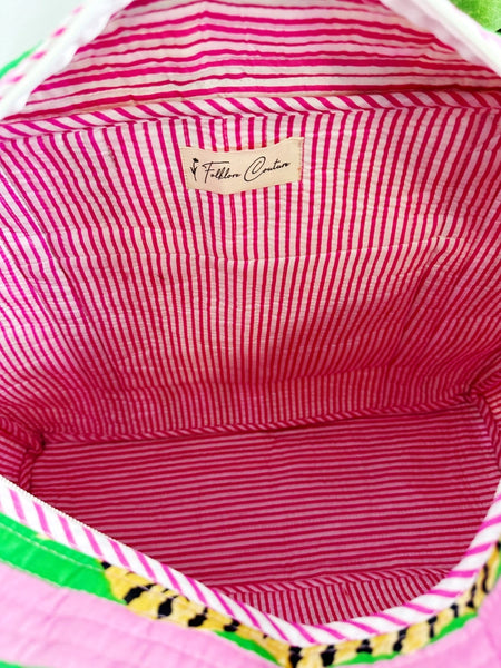 Tiger Print Pink Green Quilted Weekender Overnight Bag