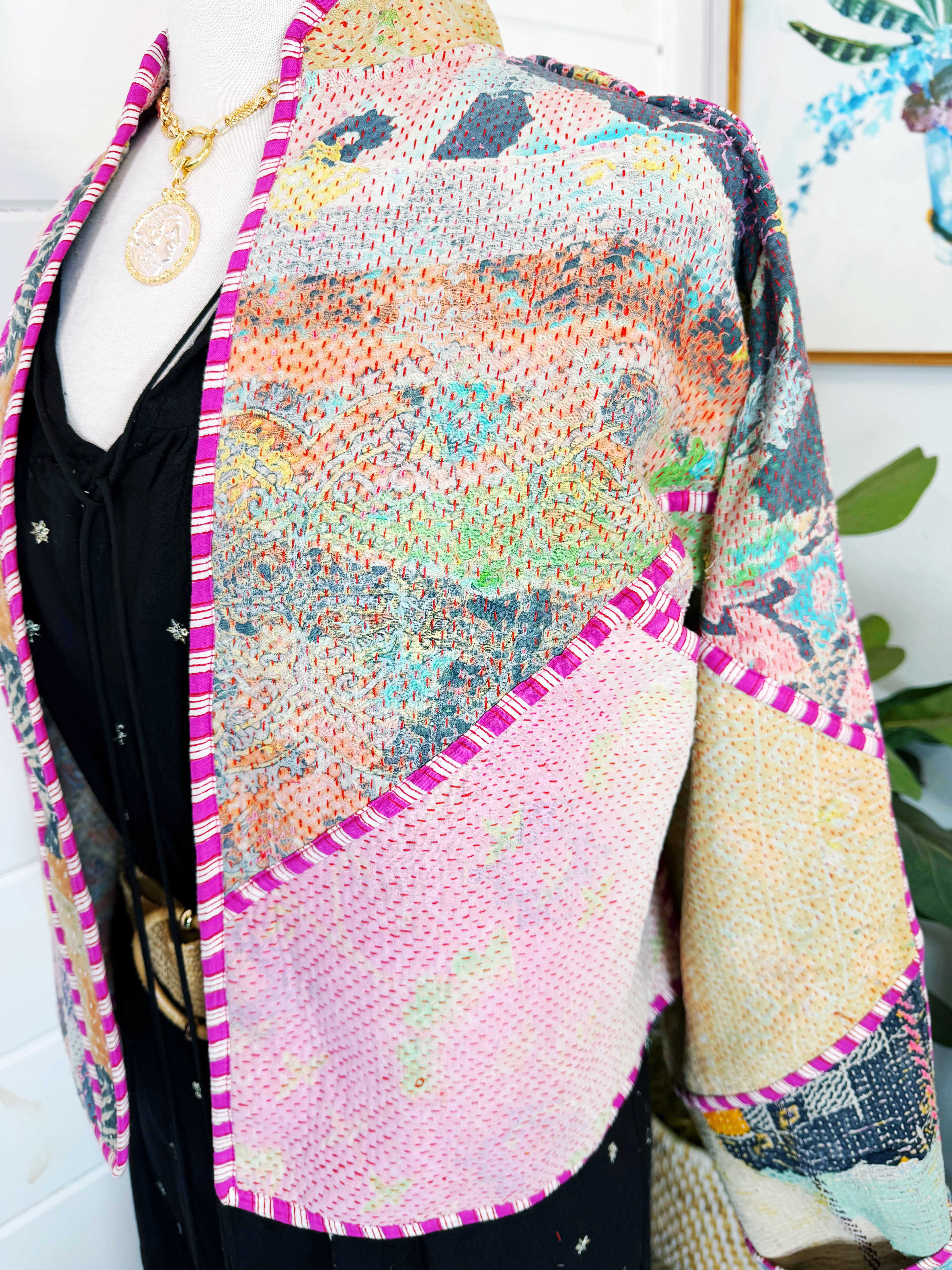 Patchwork Kantha Jacket – Quilted Reversible Blanket Coat