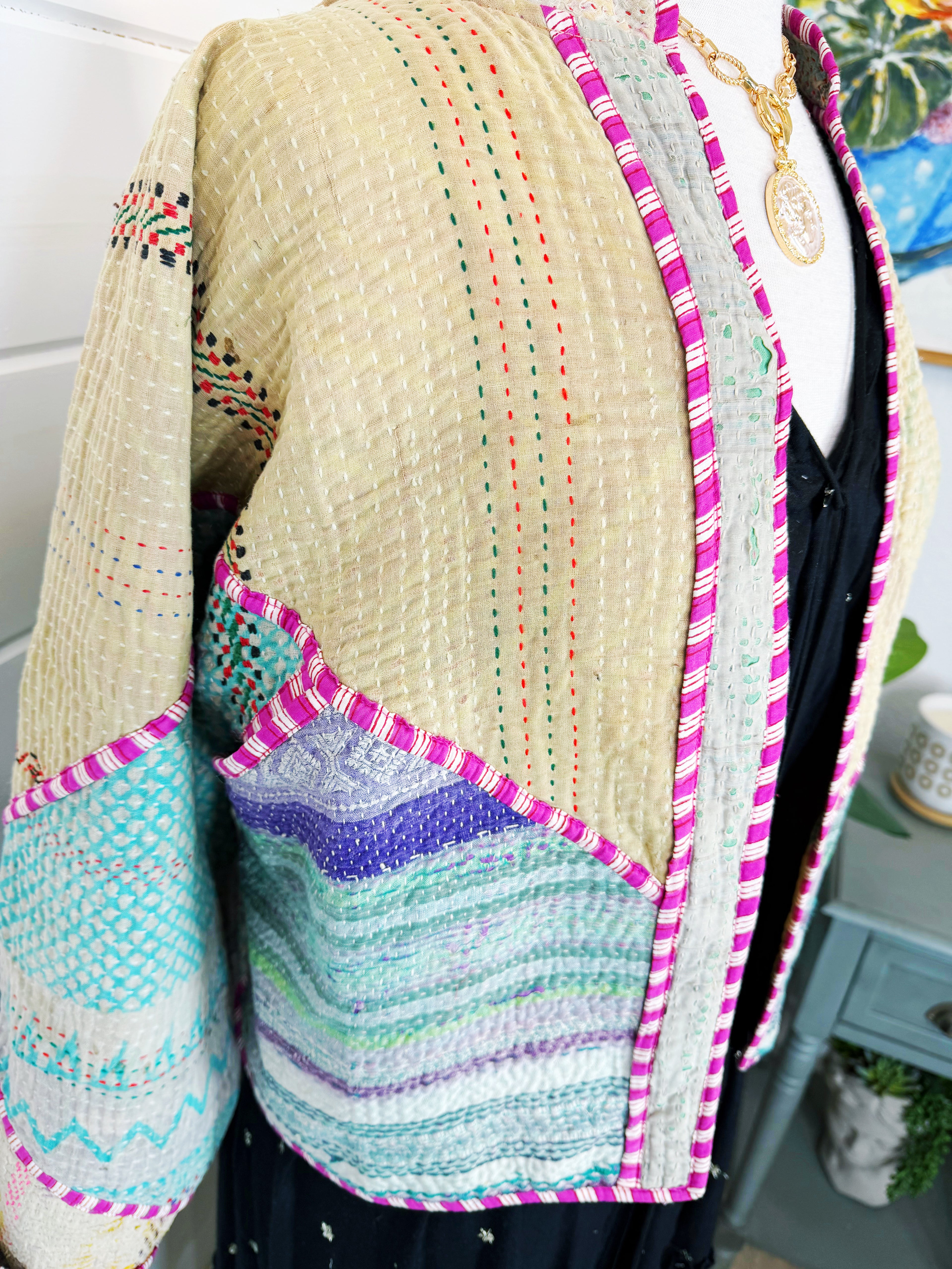 Patchwork Kantha Jacket – Quilted Reversible Blanket Coat