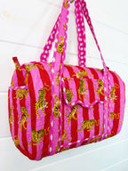 Quilted Mini Duffle Bag - Pink Red Tiger Print