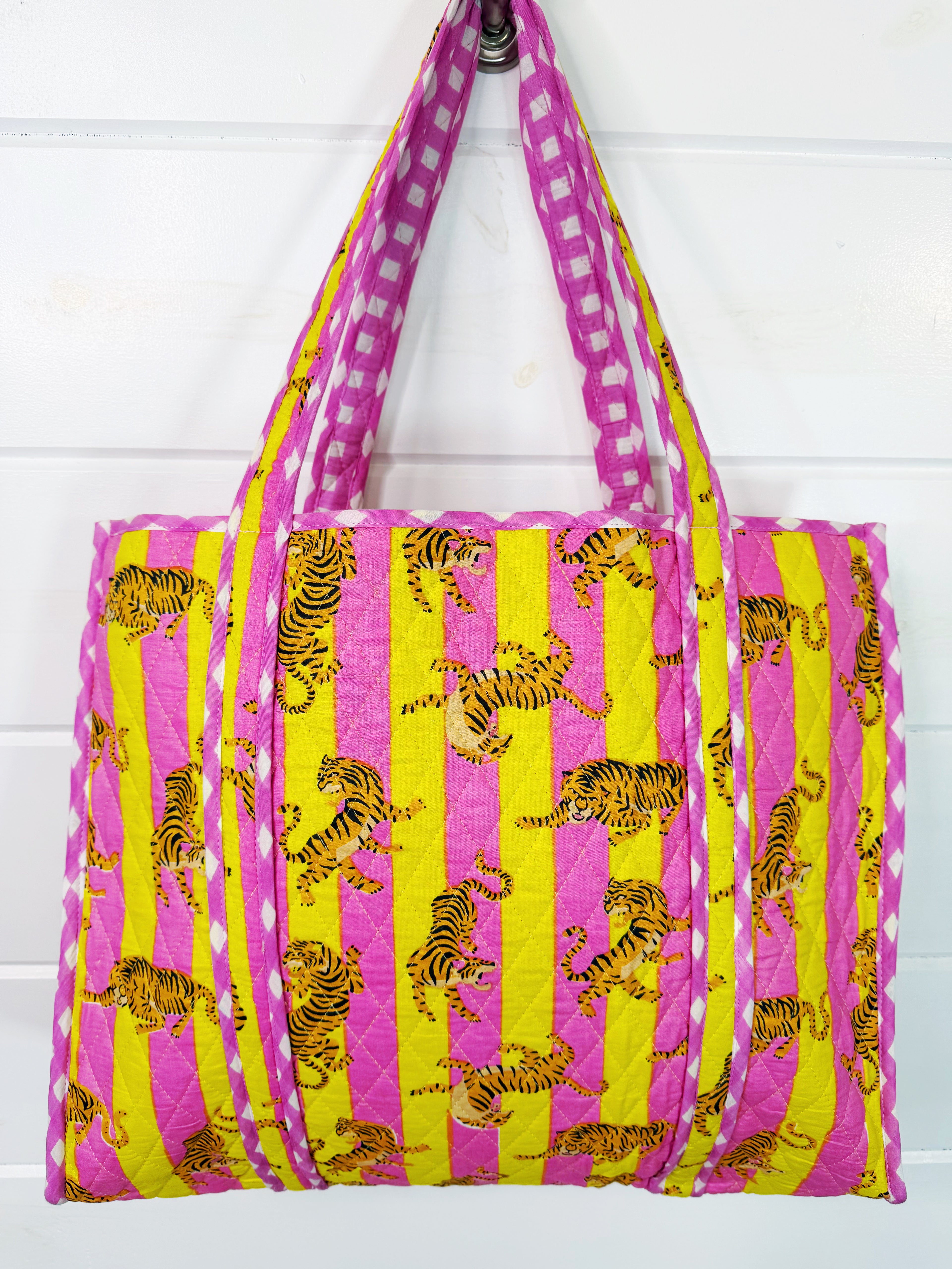 Large Quilted Travel Tote Bag - Lemonade Tiger Print