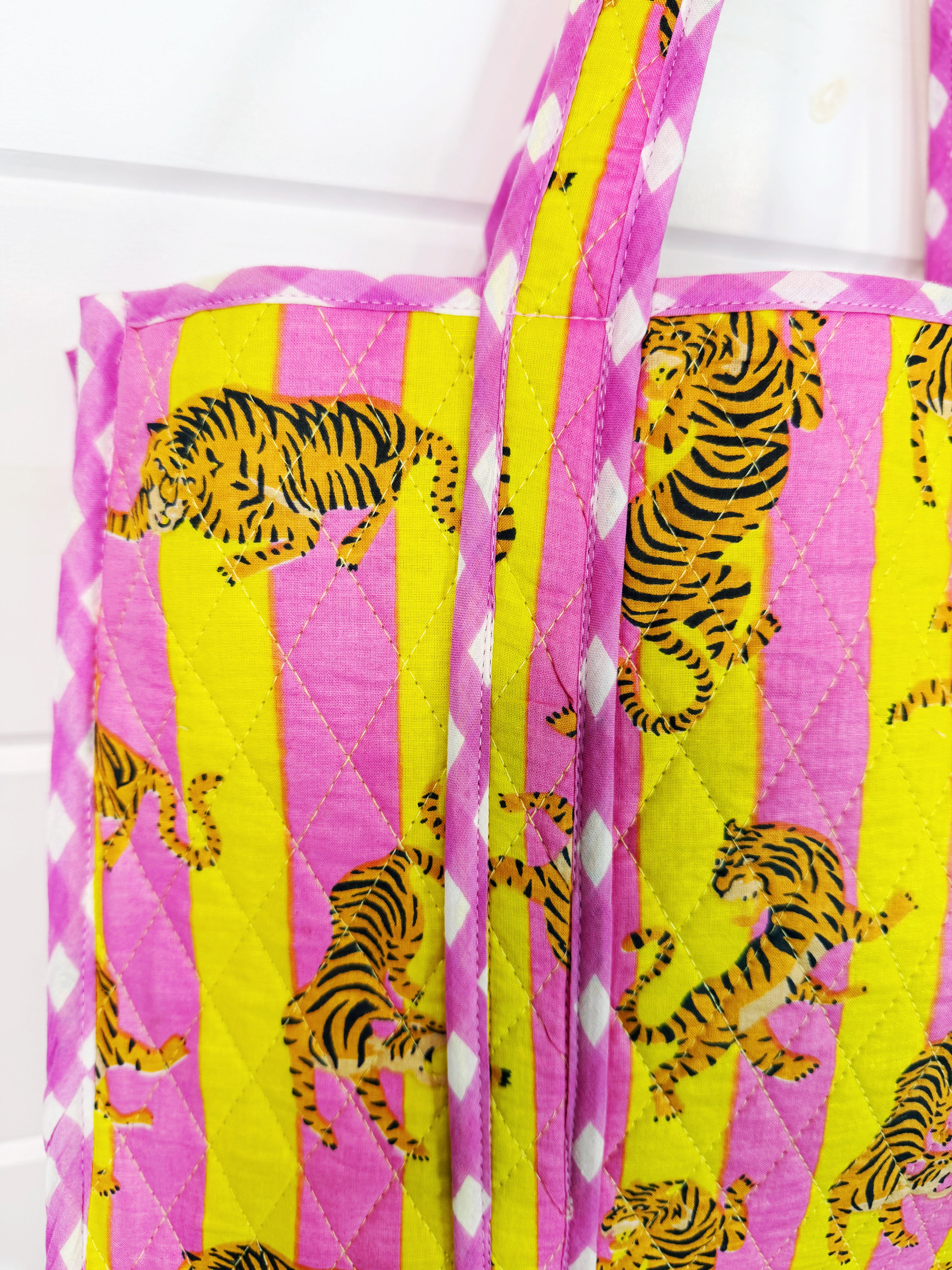Large Quilted Travel Tote Bag - Lemonade Tiger Print