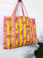 Large Quilted Travel Tote Bag - Lemonade Tiger Print
