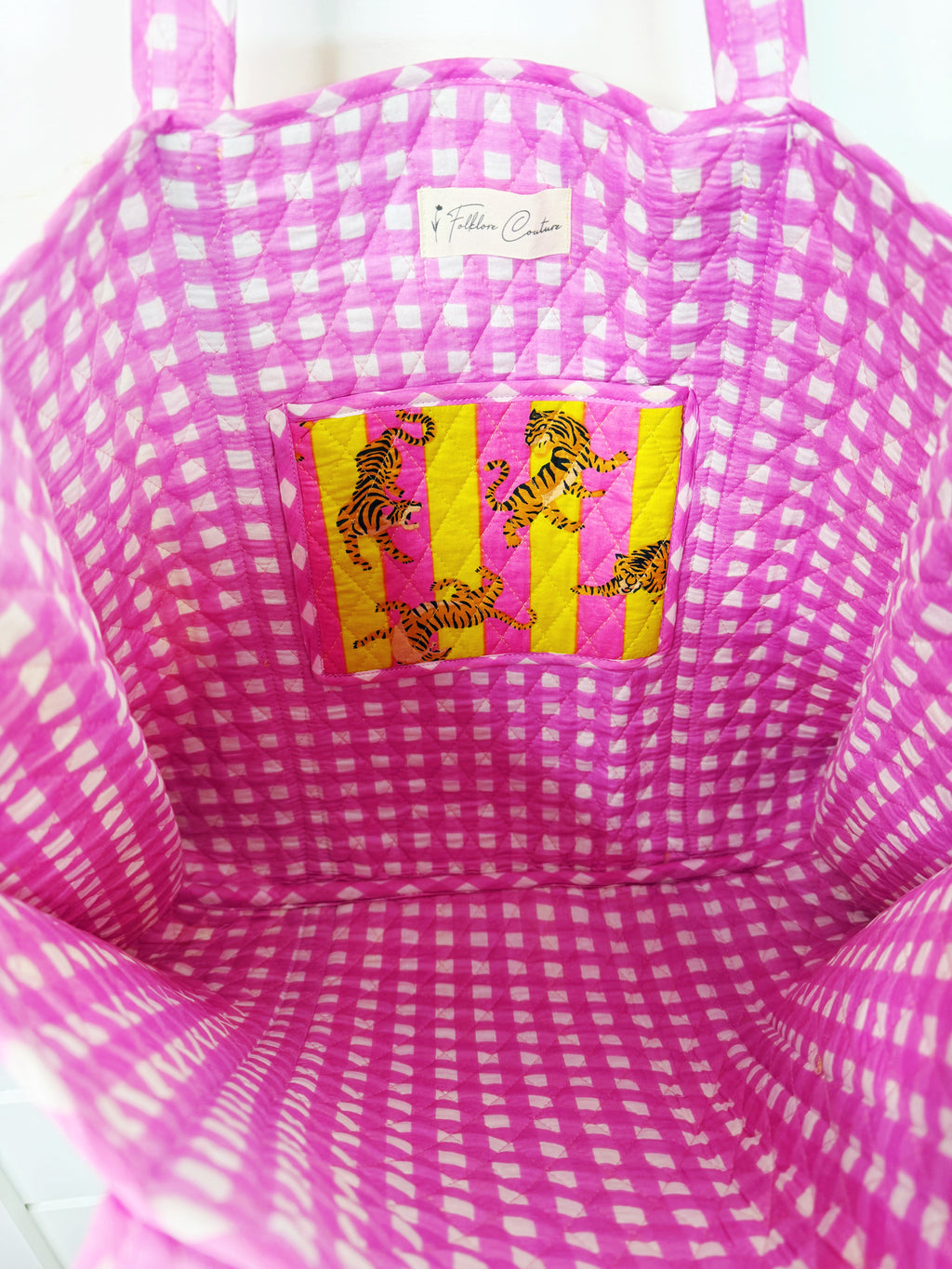 Large Quilted Travel Tote Bag - Lemonade Tiger Print