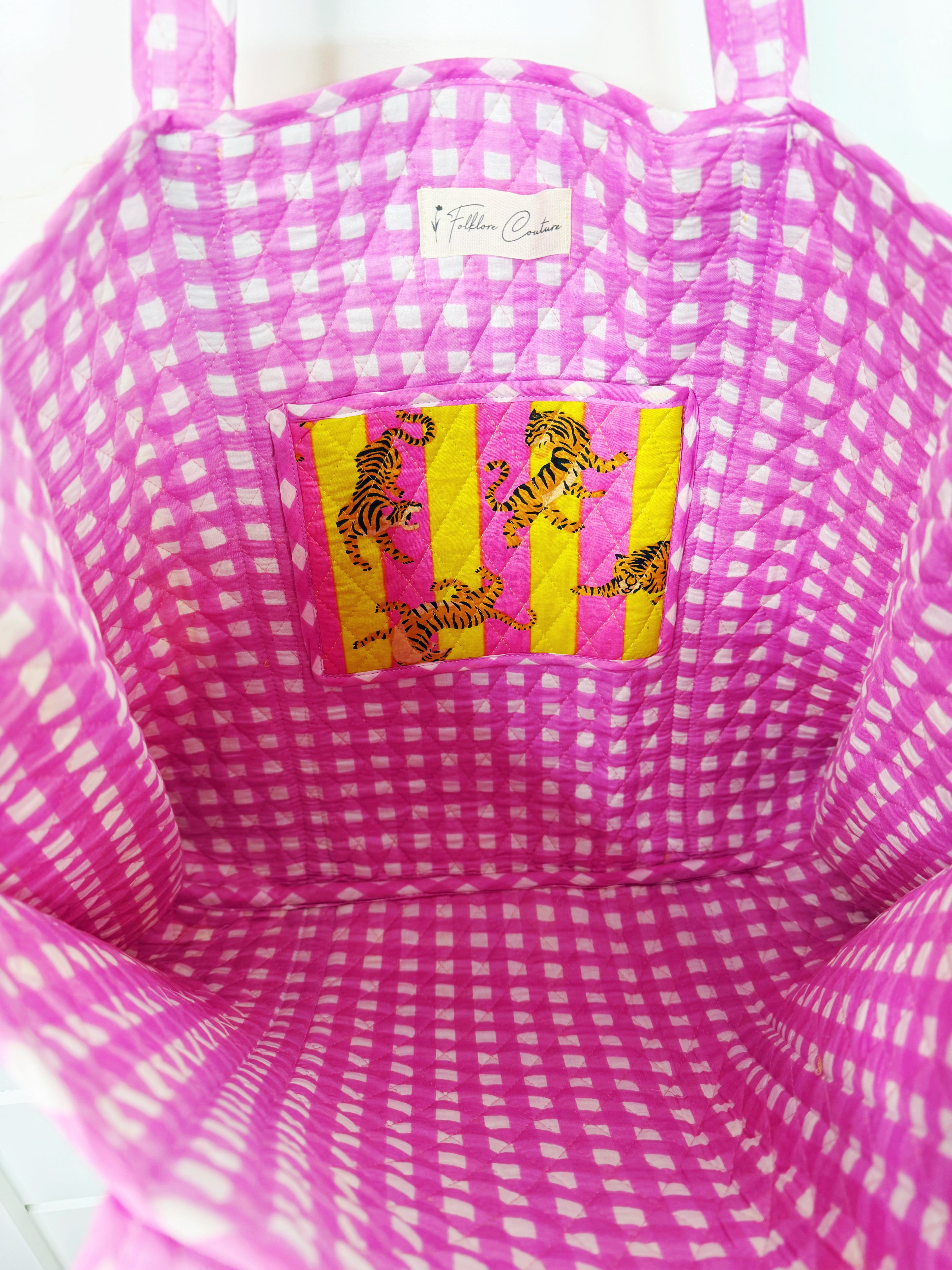 Large Quilted Travel Tote Bag - Lemonade Tiger Print