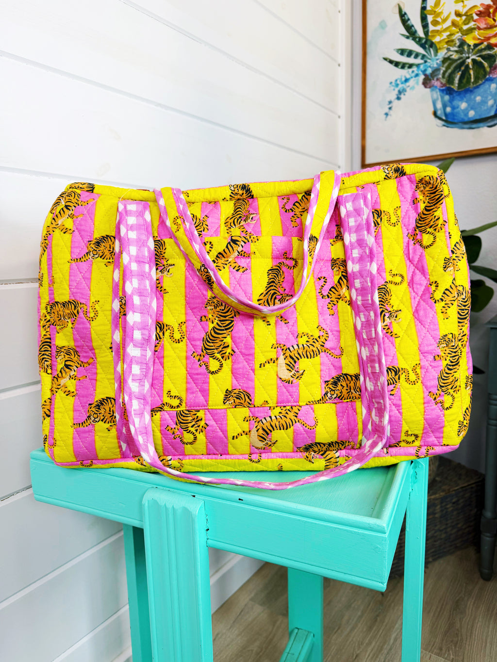 Quilted Overnight Weekender Bag - Lemonade Tiger Print