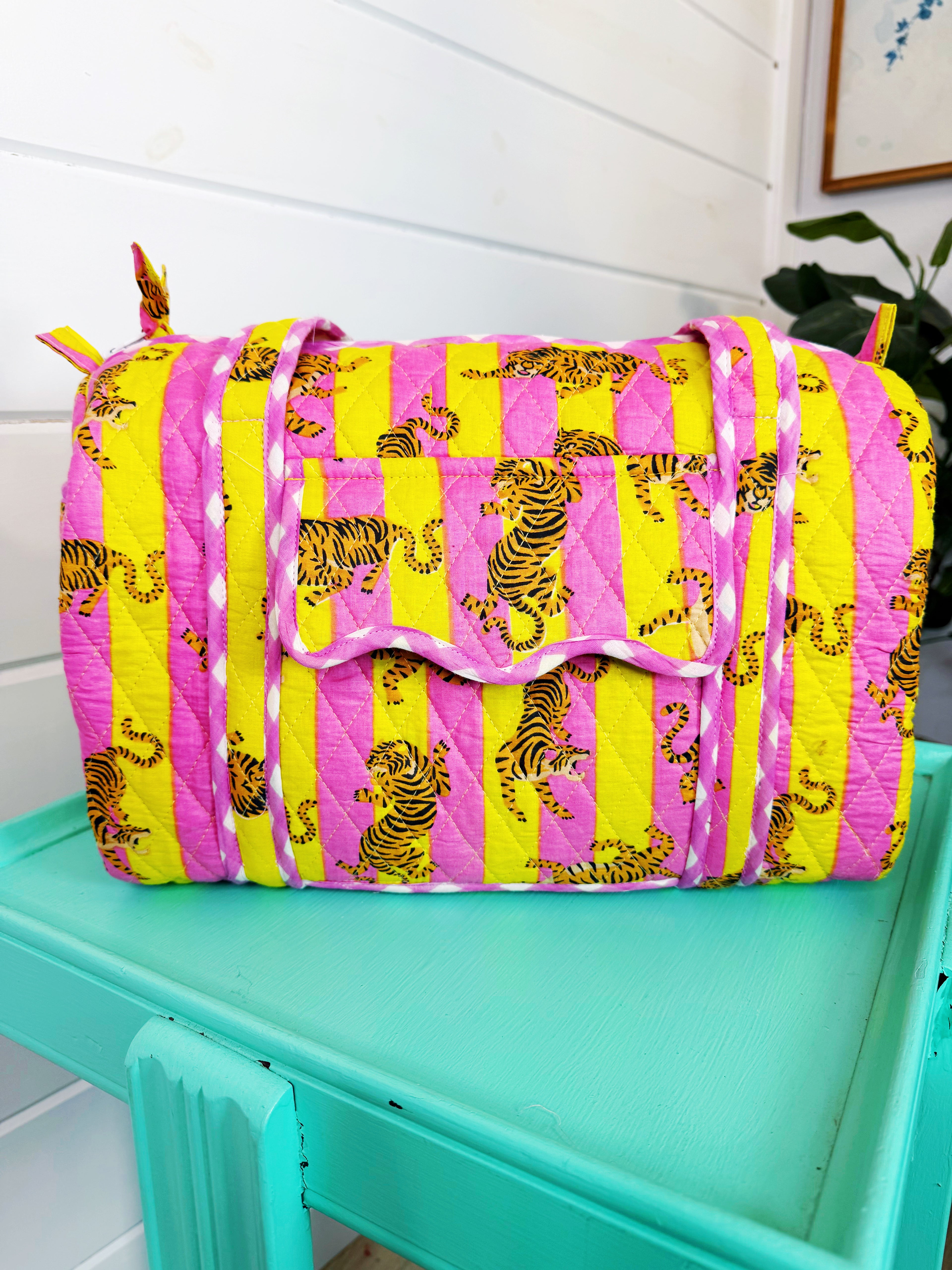 Quilted Mini Duffle Bag - Lemonade Tiger Print