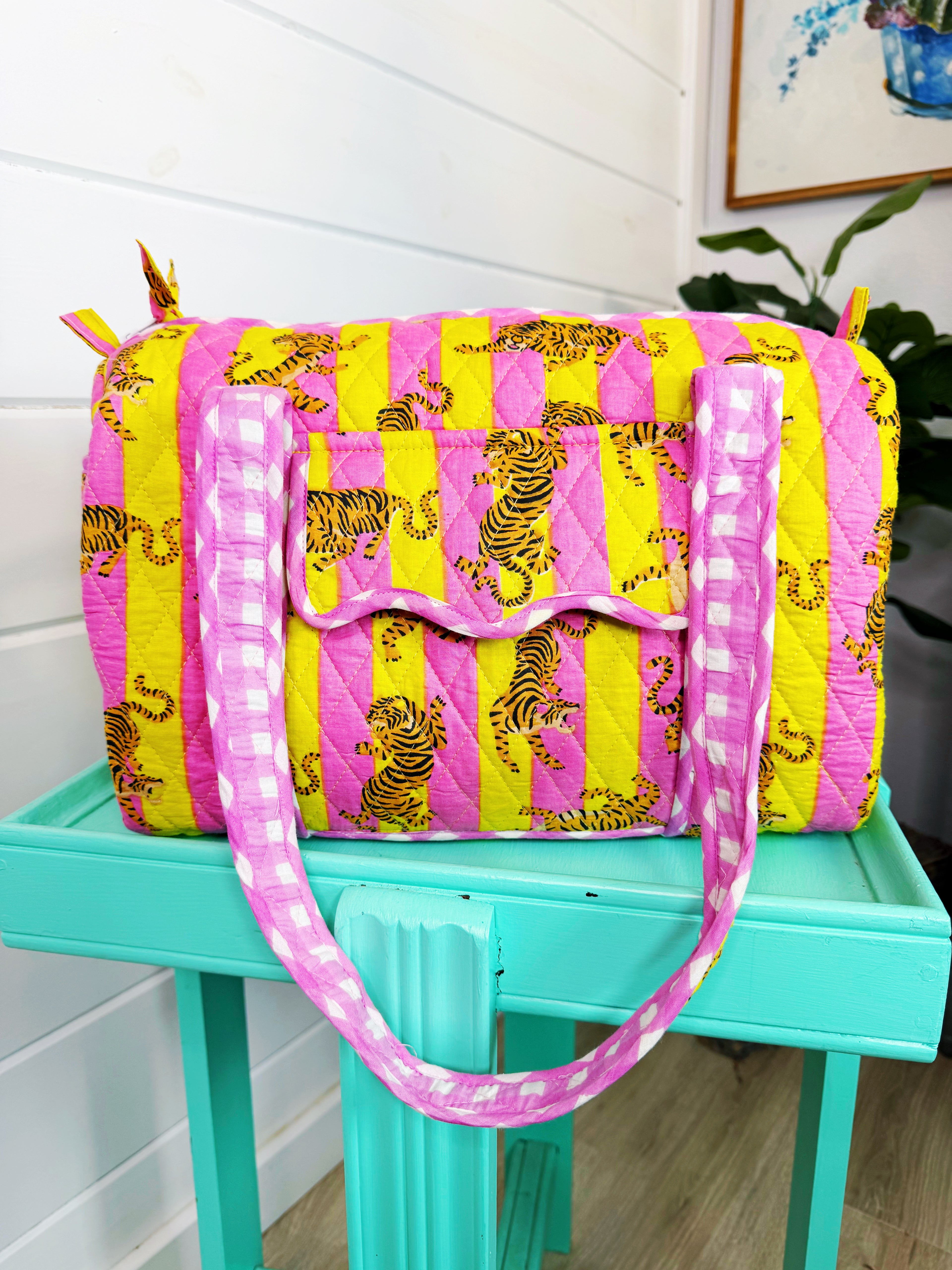 Quilted Mini Duffle Bag - Lemonade Tiger Print