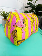 Quilted Makeup Cosmetics Toiletry Bag - Lemonade Tiger Print