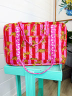 Quilted Overnight Weekender Bag - Pink Red Tiger Print