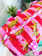 Quilted Mini Duffle Bag - Pink Red Tiger Print