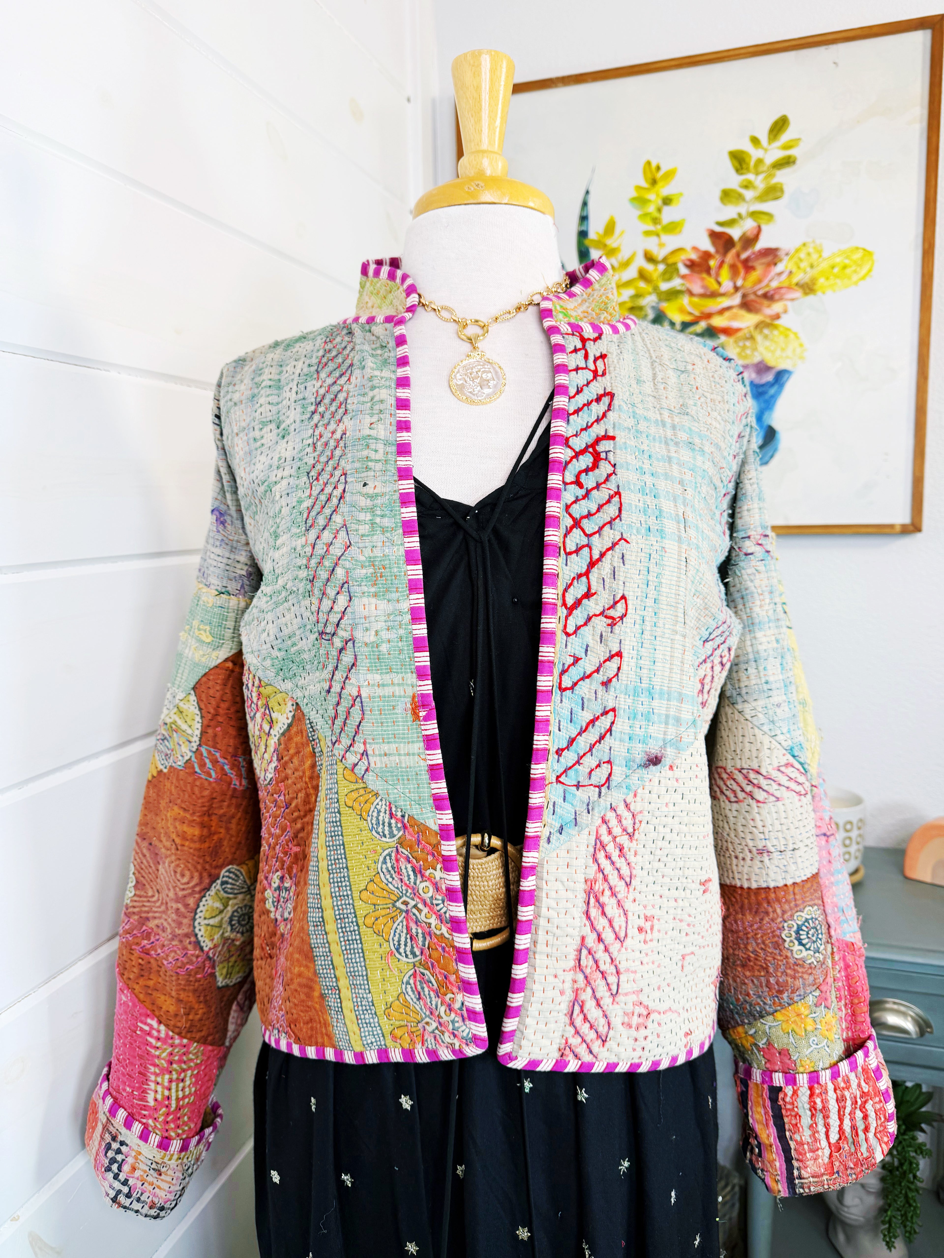 Patchwork Kantha Jacket – Quilted Reversible Blanket Coat