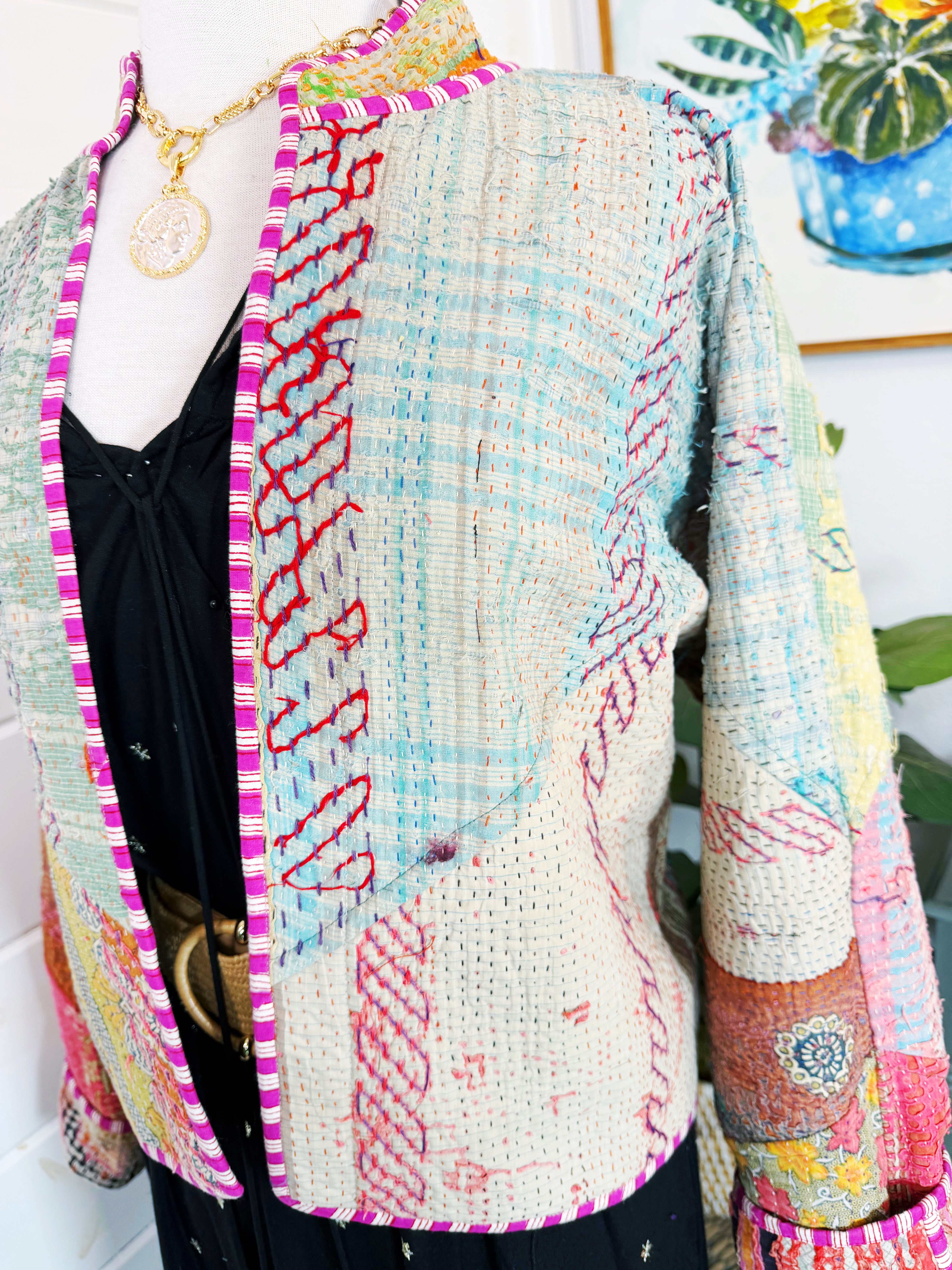 Patchwork Kantha Jacket – Quilted Reversible Blanket Coat