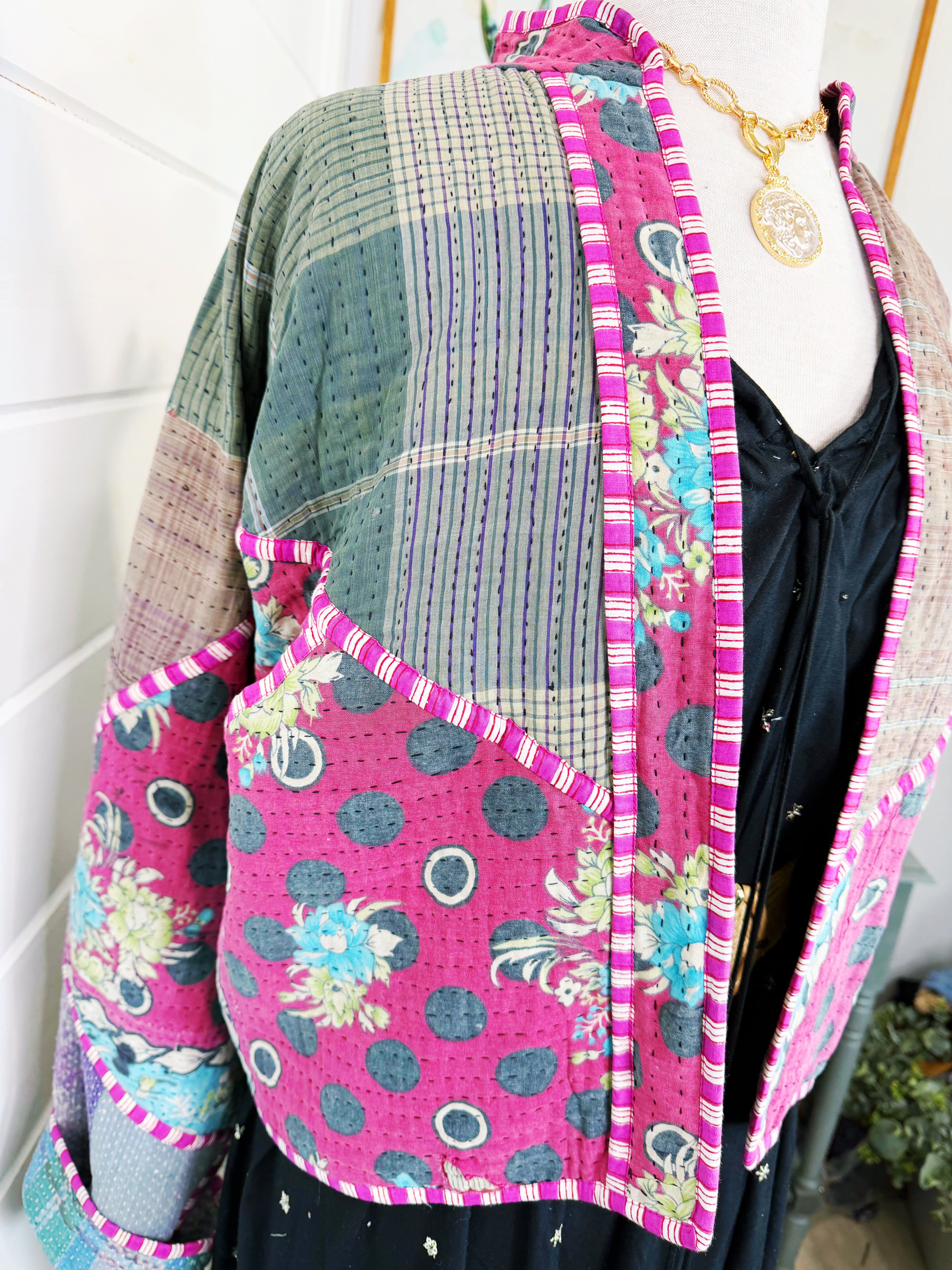 Patchwork Kantha Jacket – Quilted Reversible Blanket Coat