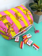 Quilted Makeup Cosmetics Toiletry Bag - Lemonade Tiger Print