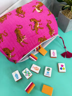 Bright Pink Tiger Print Quilted Makeup Cosmetics Toiletry Bag