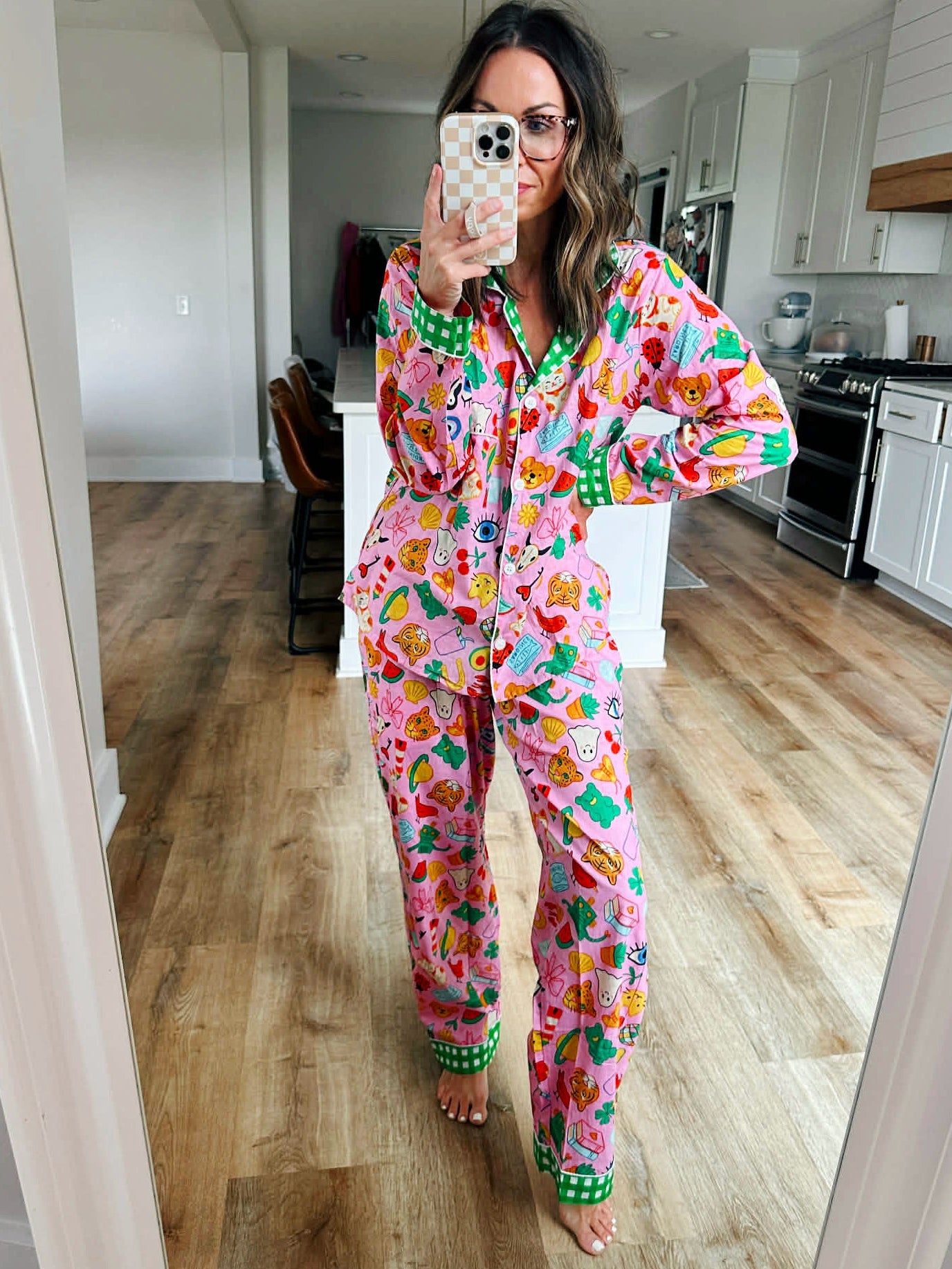 Women's Cotton Pajama Set - Pink Lucky Vibes Print