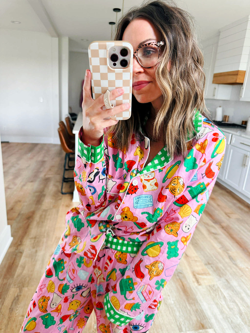 Women's Cotton Pajama Set - Pink Lucky Vibes Print