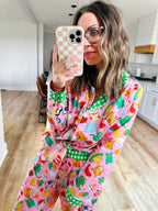 Women's Cotton Pajama Set - Pink Lucky Vibes Print