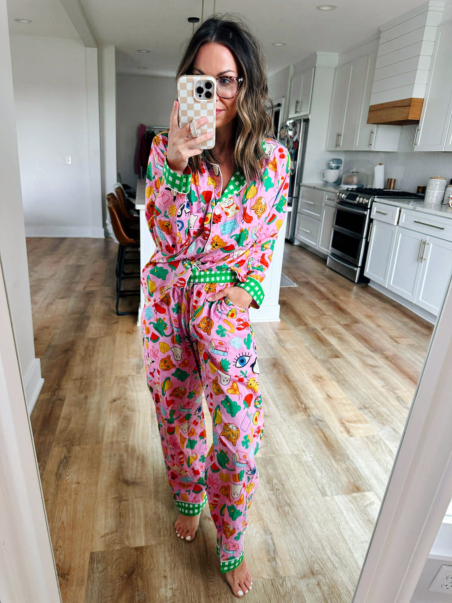 Women's Cotton Pajama Set - Pink Lucky Vibes Print