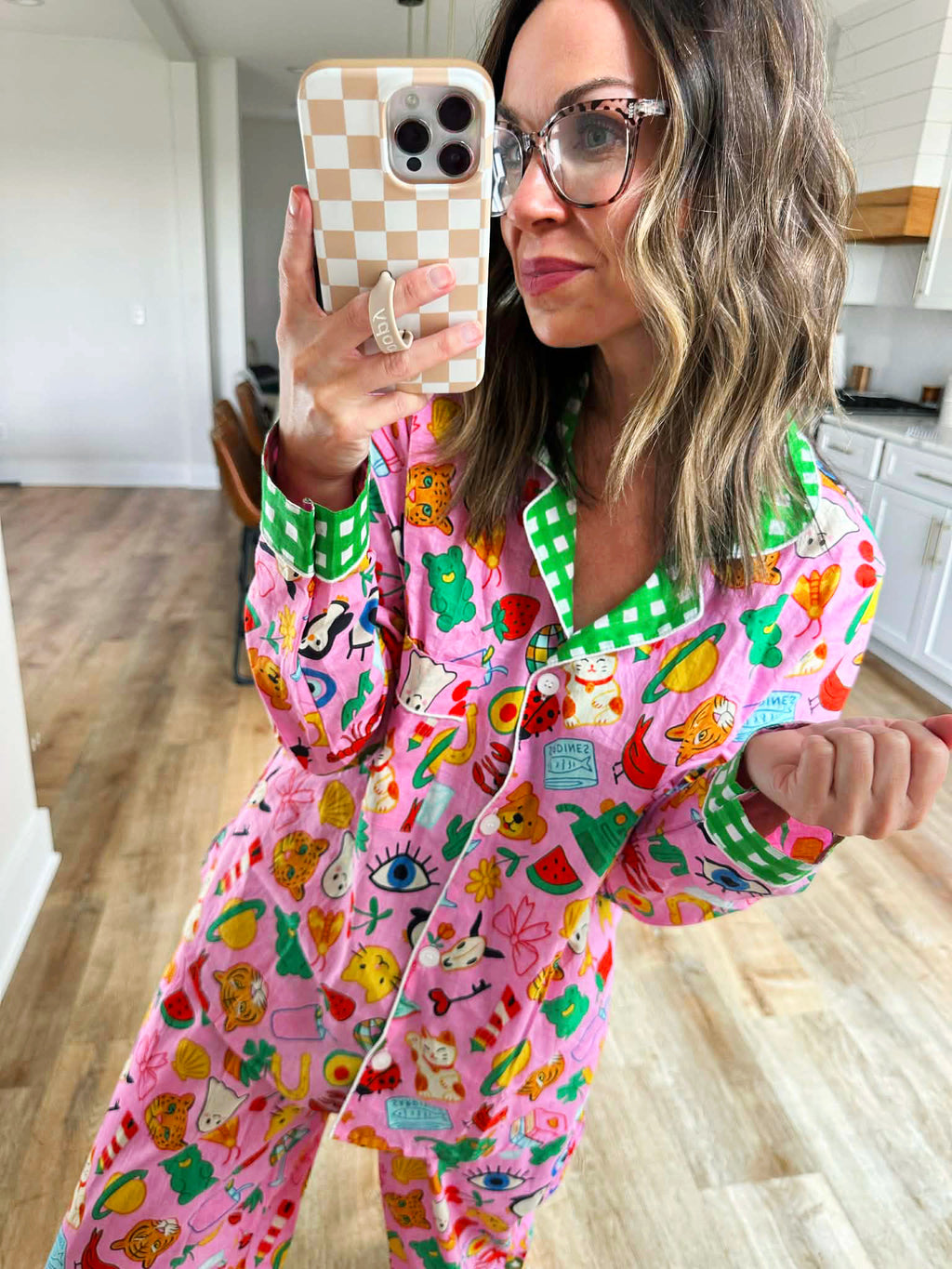 Women's Cotton Pajama Set - Pink Lucky Vibes Print
