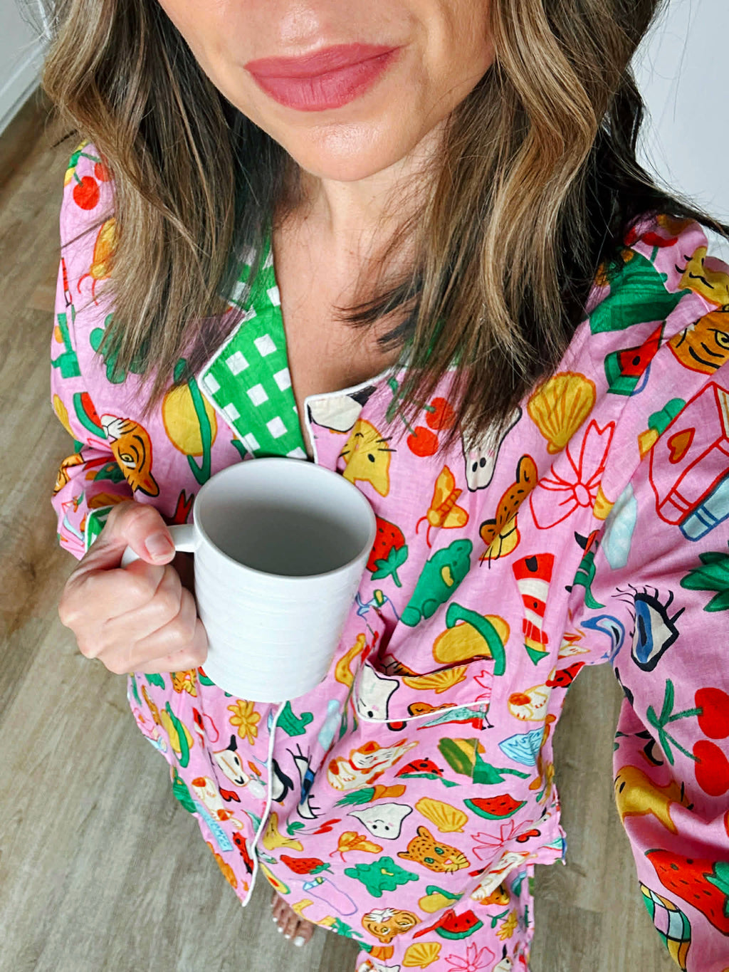 Women's Cotton Pajama Set - Pink Lucky Vibes Print