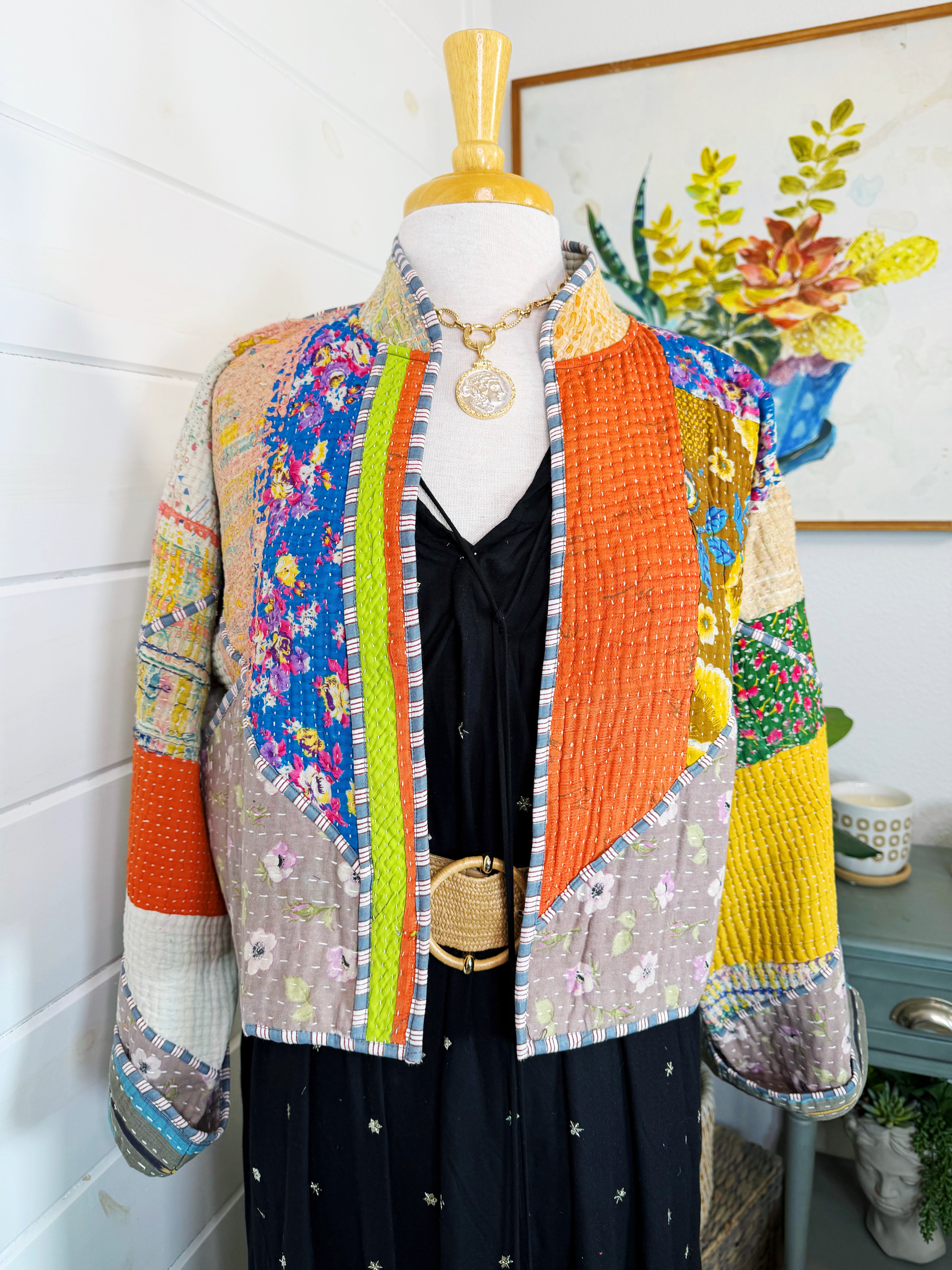 Patchwork Kantha Jacket – Quilted Reversible Blanket Coat