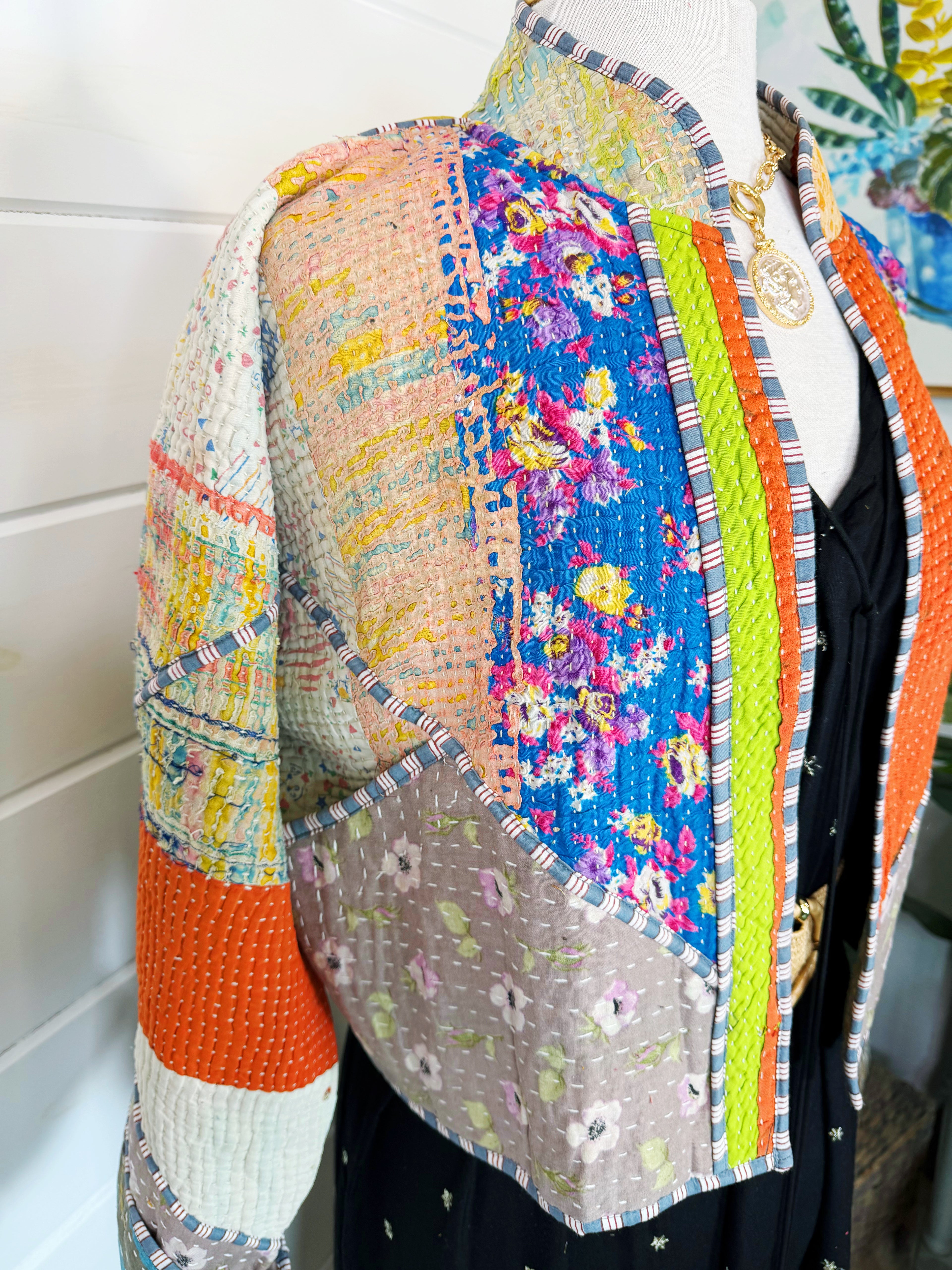 Patchwork Kantha Jacket – Quilted Reversible Blanket Coat