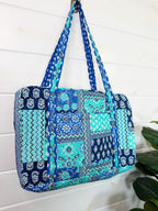Quilted Weekender Overnight Bag - Blue Aqua Bandana Print