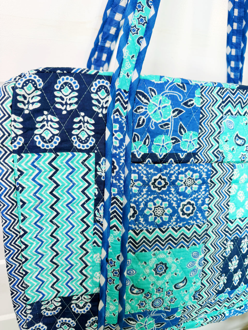 Quilted Weekender Overnight Bag - Blue Aqua Bandana Print