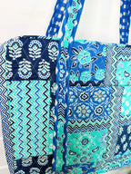 Quilted Weekender Overnight Bag - Blue Aqua Bandana Print