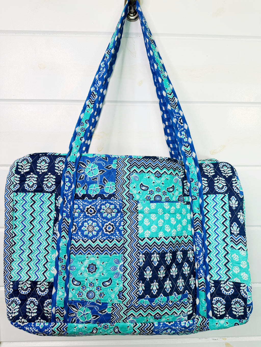 Quilted Weekender Overnight Bag - Blue Aqua Bandana Print