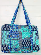 Quilted Weekender Overnight Bag - Blue Aqua Bandana Print