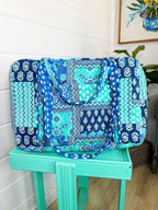 Quilted Weekender Overnight Bag - Blue Aqua Bandana Print