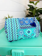 Quilted Cosmetics Toiletry Bag - Blue Aqua Bandana Print