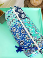 Quilted Cosmetics Toiletry Bag - Blue Aqua Bandana Print