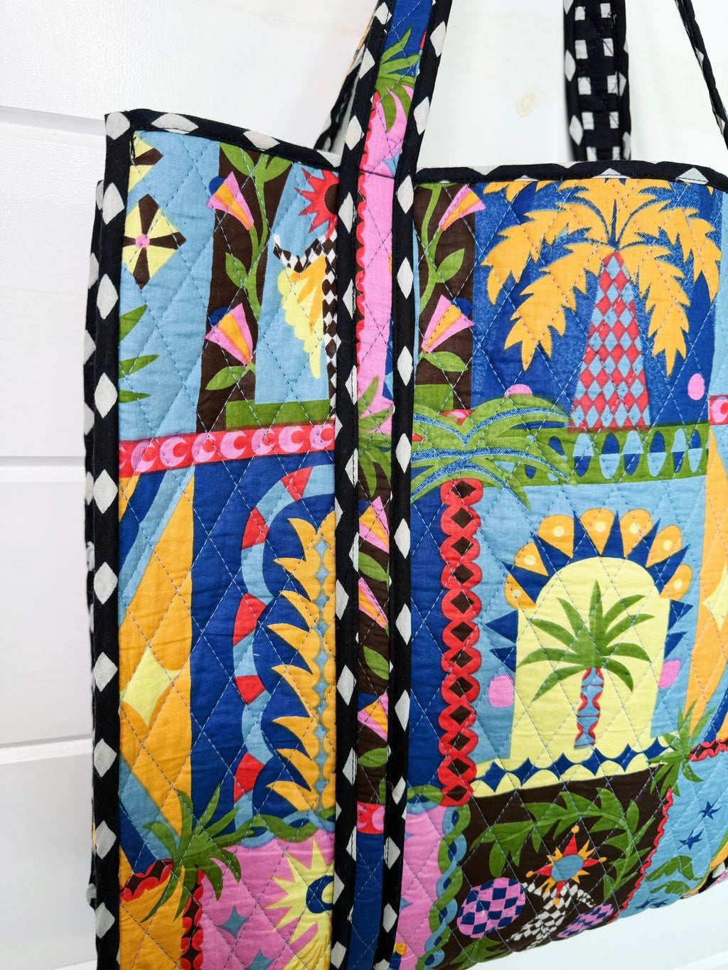 Large Quilted Travel Tote Bag - Palm Cirque