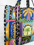 Large Quilted Travel Tote Bag - Palm Cirque