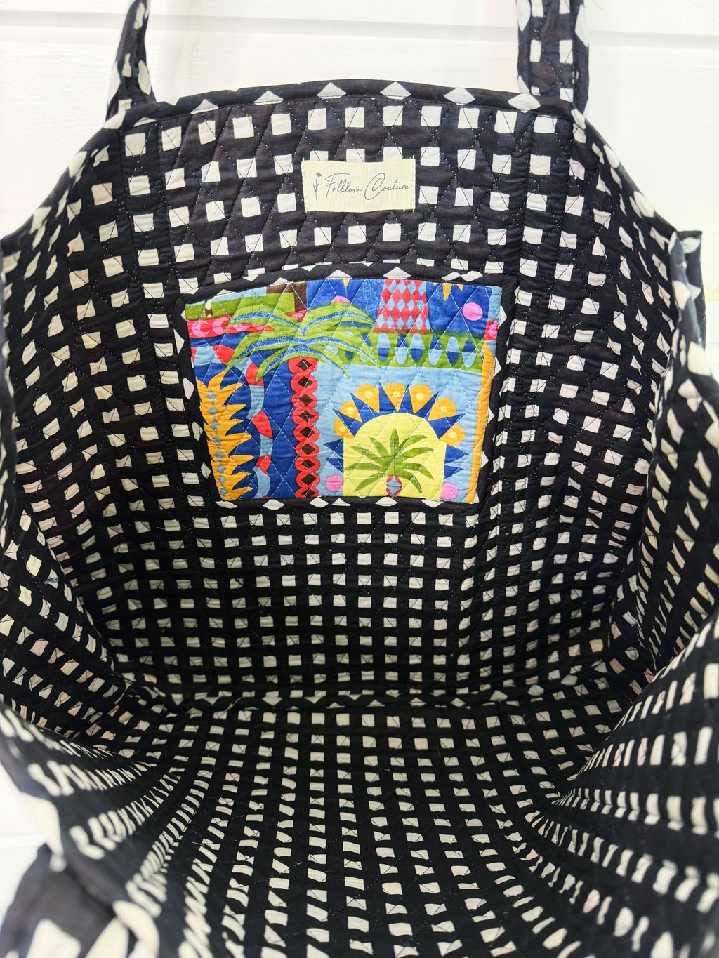 Large Quilted Travel Tote Bag - Palm Cirque