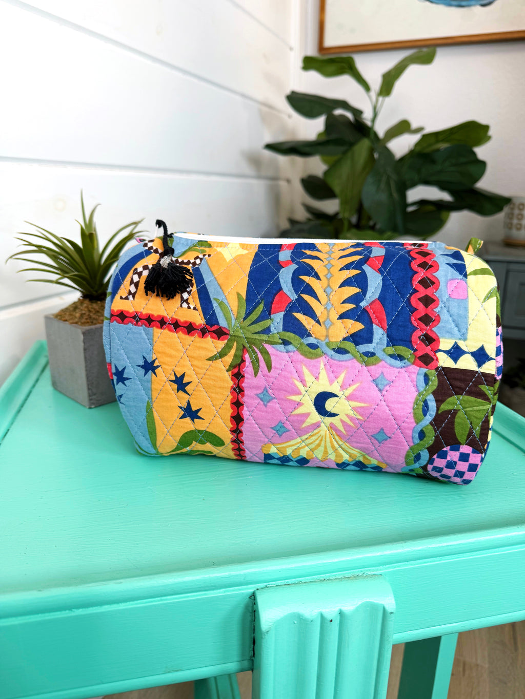Quilted Makeup Cosmetics Toiletry Bag - Palm Cirque