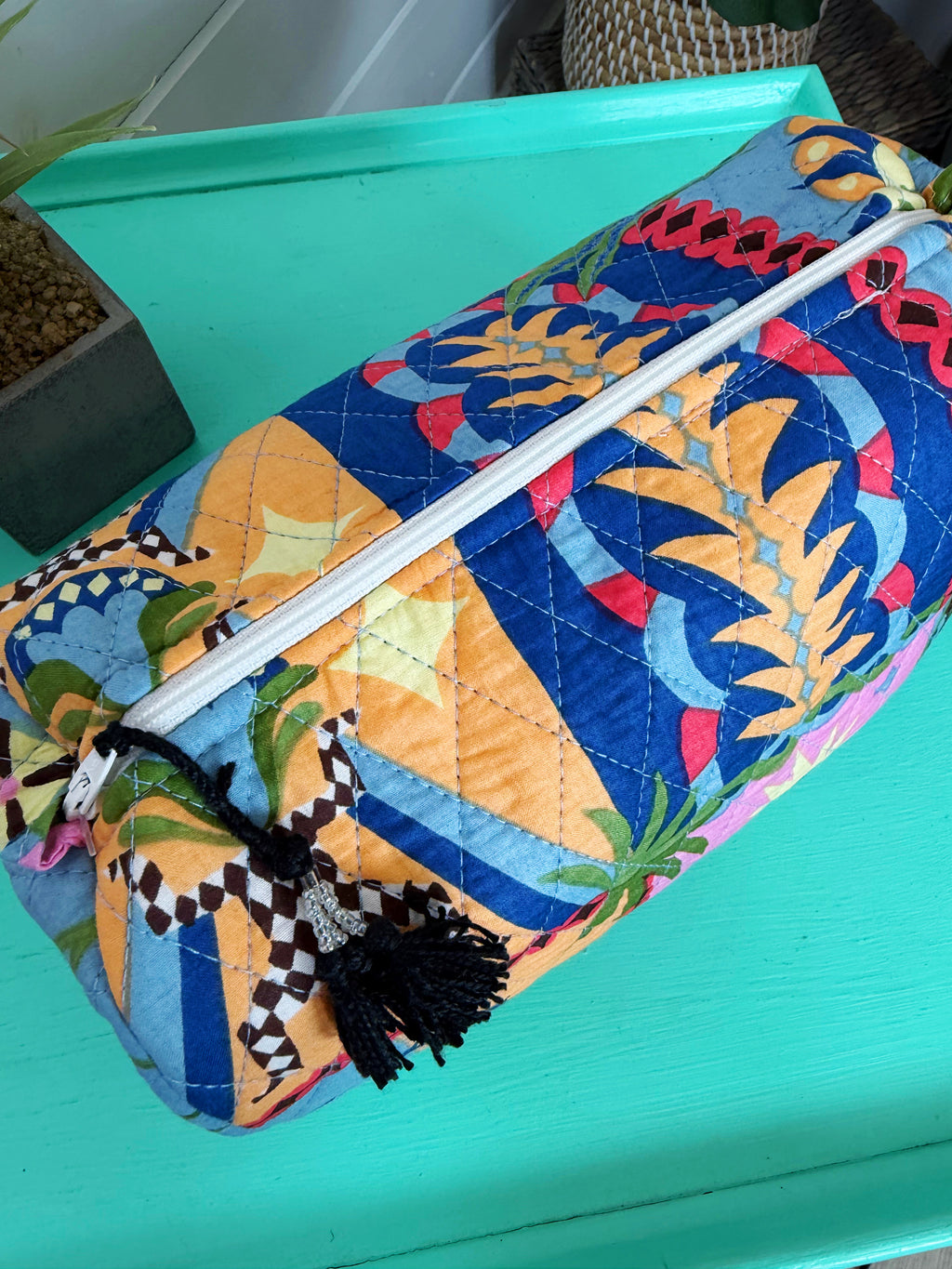 Quilted Makeup Cosmetics Toiletry Bag - Palm Cirque