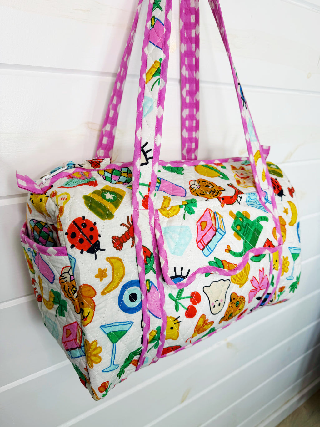 Quilted Mini Duffle Bag - Lucky Vibes White