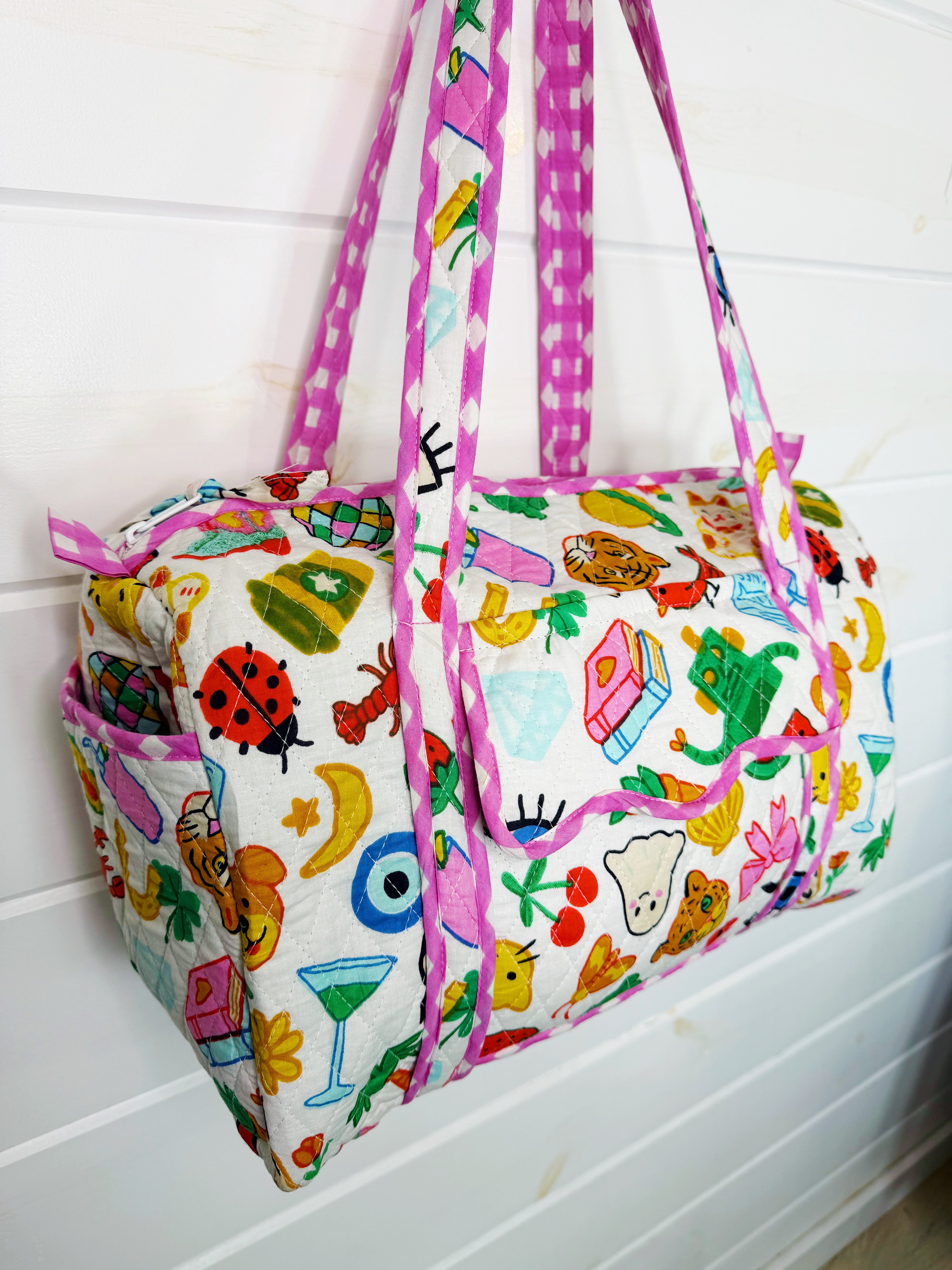 Quilted Mini Duffle Bag - Lucky Vibes White