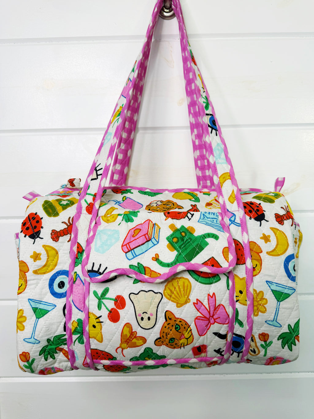 Quilted Mini Duffle Bag - Lucky Vibes White